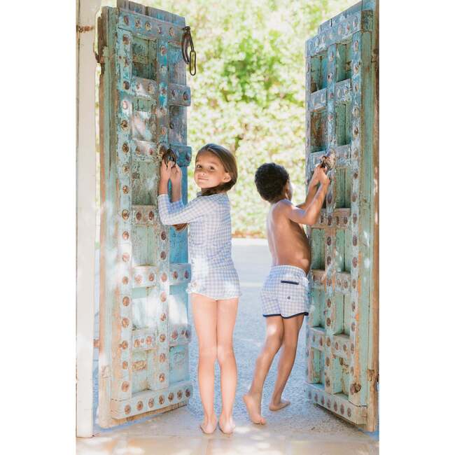 Girls Oasis Blue Gingham Swim Shorts - Two Pieces - 3