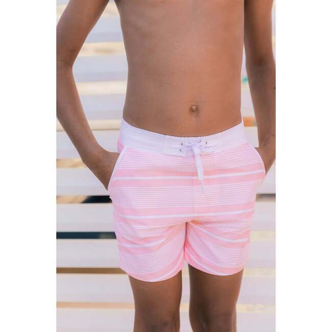 Boys Sorbet Pink Stripe Boardie With Pockets - Swim Trunks - 2