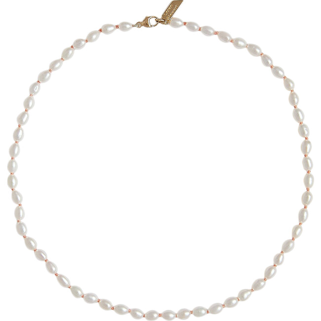 Girls Rice Pearl Necklace, Pink