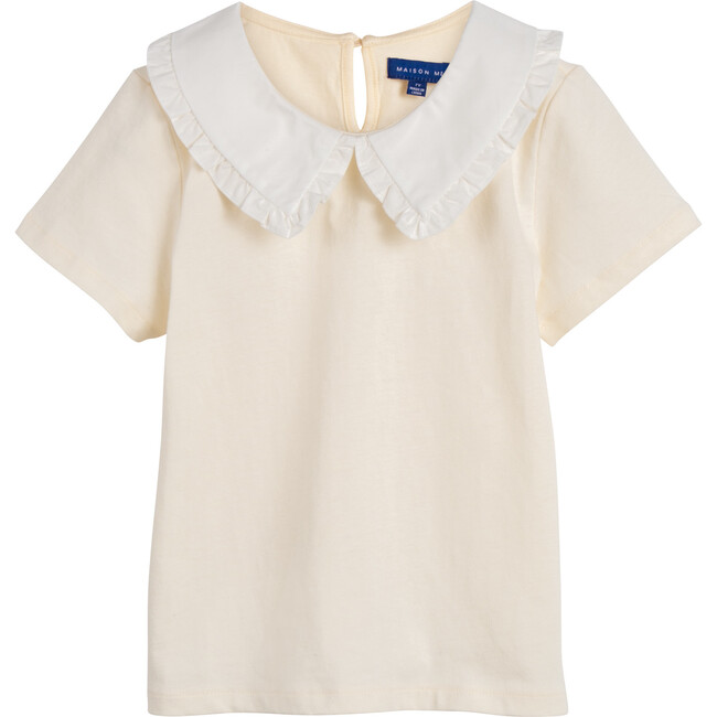 Wynn Collared Jersey Top, White with White Collar - Tees - 1
