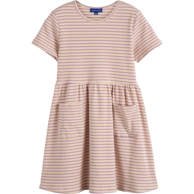 Marla Dress, Cream & Purple Stripe