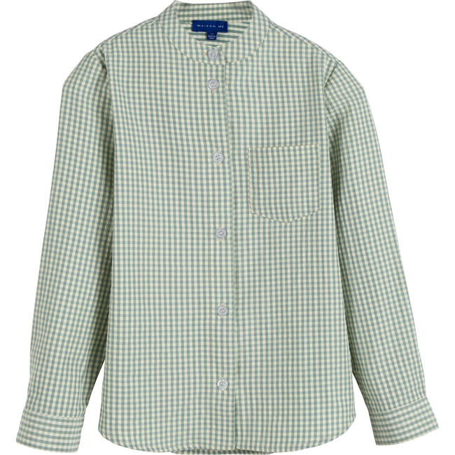 Finn Collarless Button Down, New Sage Gingham - Shirts - 1