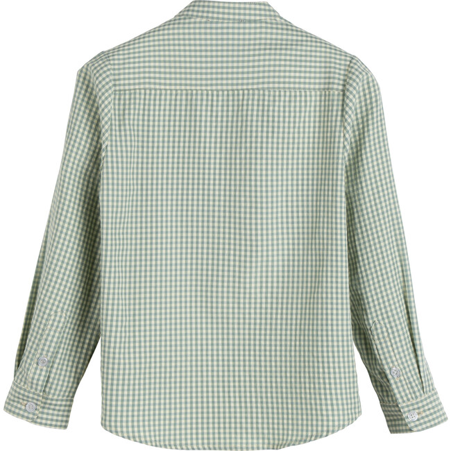 Finn Collarless Button Down, New Sage Gingham - Shirts - 3