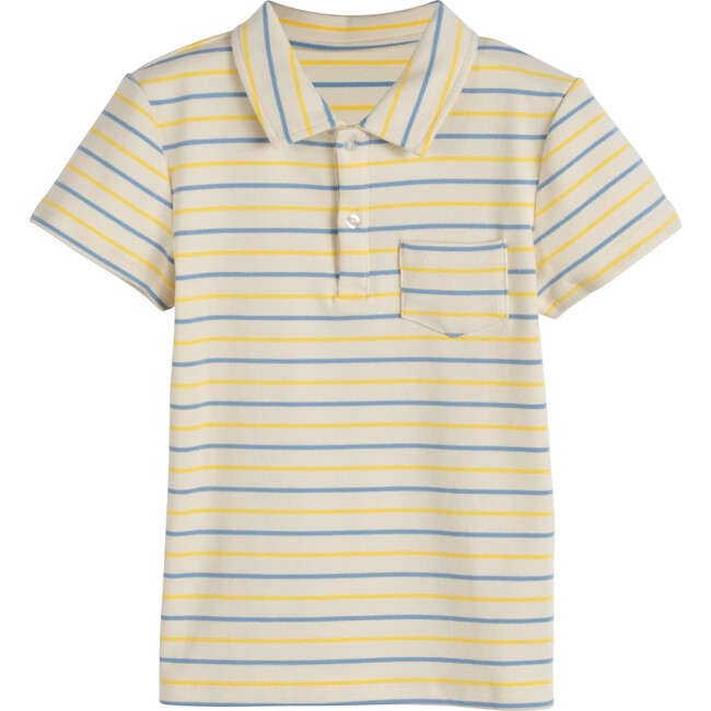 Arthur Short Sleeve Polo, Yellow & Blue Stripe - Polo Shirts - 1