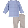 Baby Fitz Collarless Shirt & Pant Set, Blue Plaid Shirt & Grey Pants - Mixed Apparel Set - 3