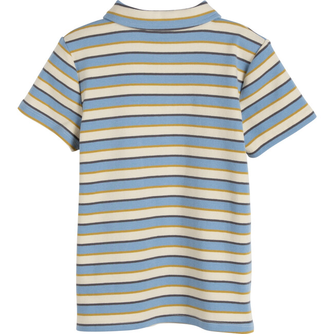 Arthur Short Sleeve Polo, Blue & Cream Stripe - Polo Shirts - 3