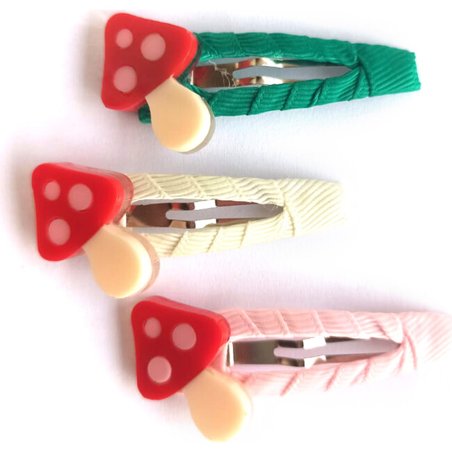 Mushroom Fabric Covered Snap Clips, Red - Hair Accessories - 1