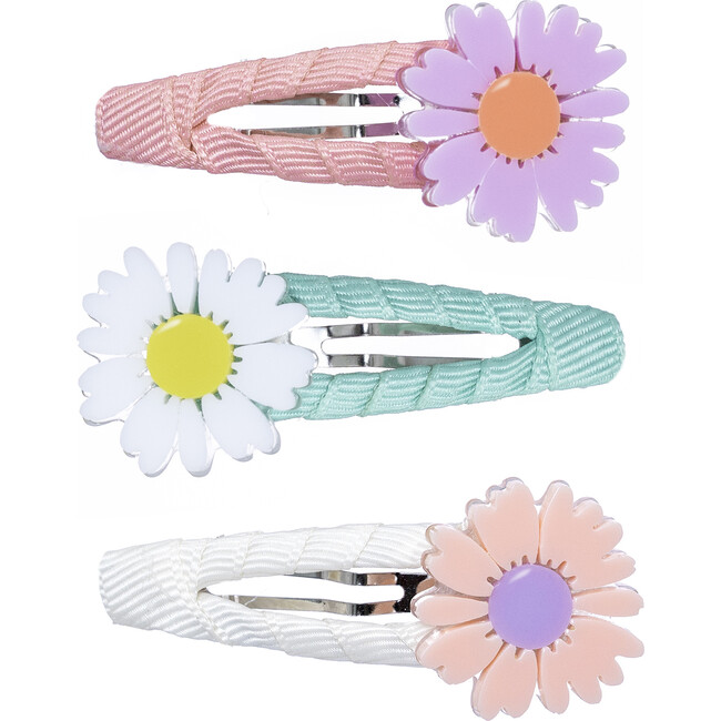 Daisy Fabric Covered Snap Clips, Pastel