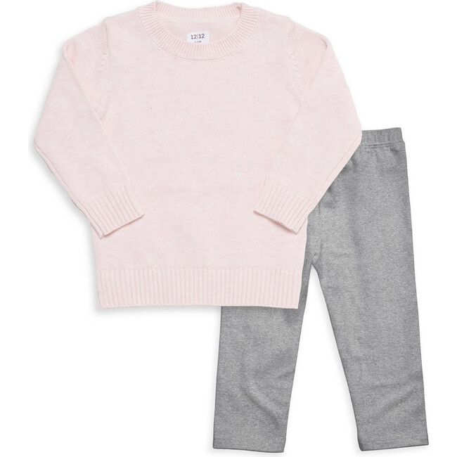 The Crew Neck Sweater and Legging Set, Pink and Heather Grey - Two Pieces - 1
