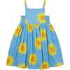 Sunflower Print Cotton Dress, Blue - Dresses - 1 - thumbnail
