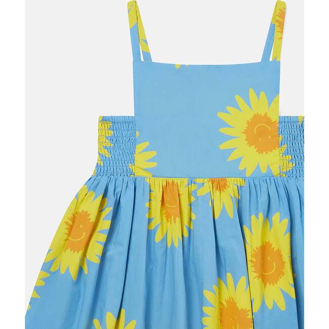 Sunflower Print Cotton Dress, Blue - Dresses - 2