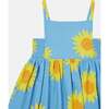 Sunflower Print Cotton Dress, Blue - Dresses - 2