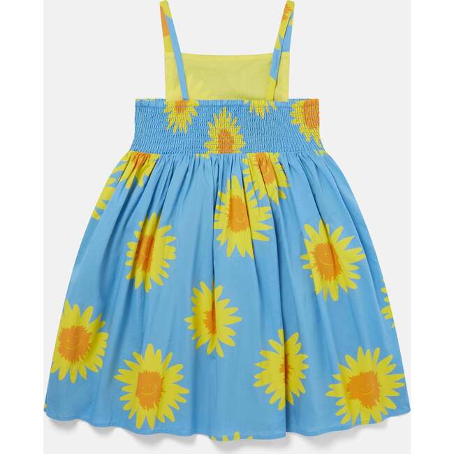 Sunflower Print Cotton Dress, Blue - Dresses - 3