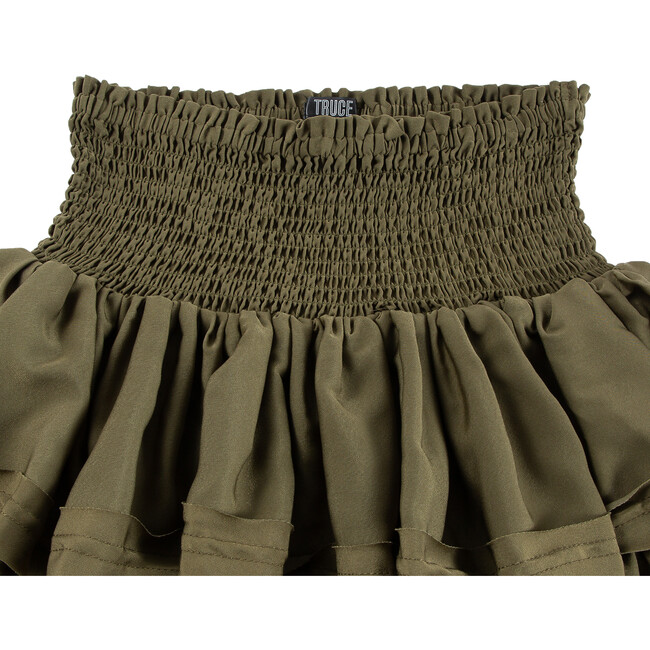 Smocked Satin Skirt, Green - Skirts - 3