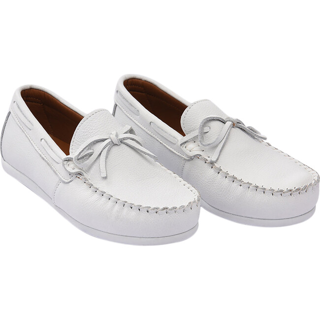 Moccasin Loafers, White - Slip Ons - 1