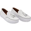 Leather Tassel Loafers, White - Slip Ons - 1 - thumbnail