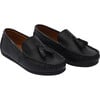 Leather Tassel Loafers, Black - Slip Ons - 1 - thumbnail