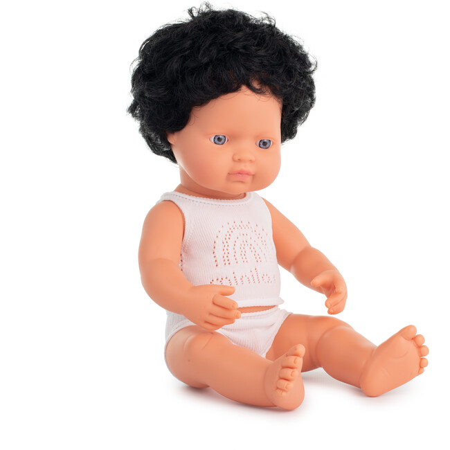 15" Baby Doll Caucasian Curly Black Hair Boy
