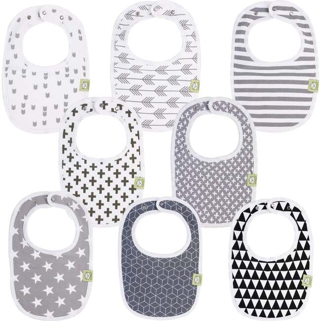 8-Pack Urban Drool Bibs Set for Baby Boys and Girls, Grayscale - Bibs - 1