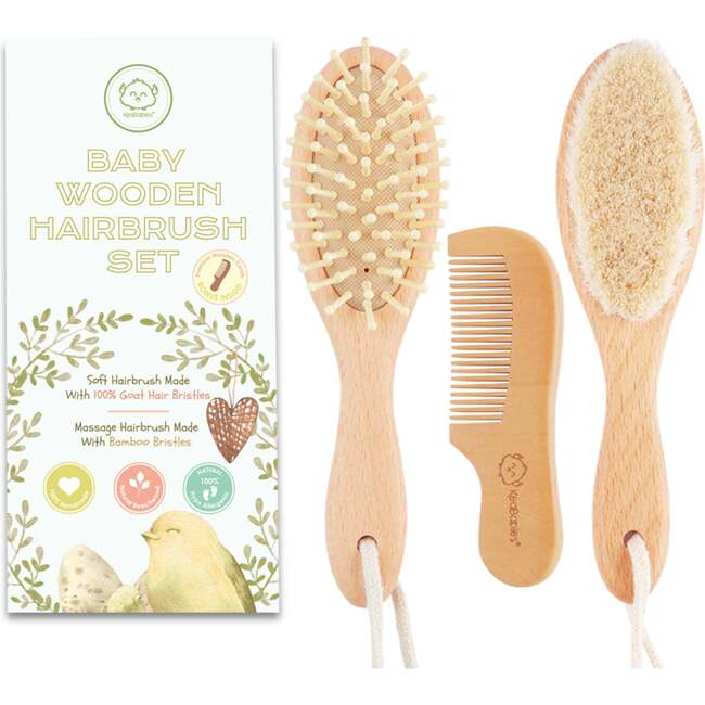 Baby Hair Brush and Comb Set, Walnut - Hair Accessories - 1