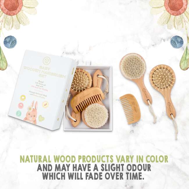Baby Round Hair Brush and Comb Set, Walnut - Hair Accessories - 3