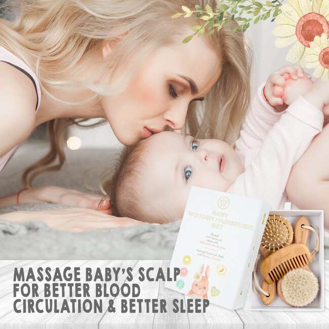 Baby Round Hair Brush and Comb Set, Walnut - Hair Accessories - 4