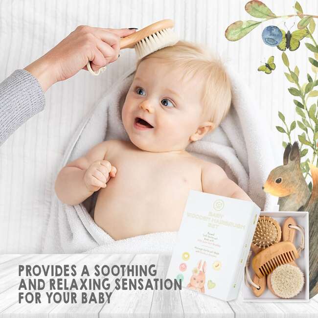 Baby Round Hair Brush and Comb Set, Walnut - Hair Accessories - 6