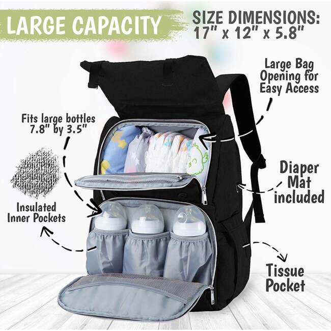 Explorer Diaper Backpack, Trendy Black