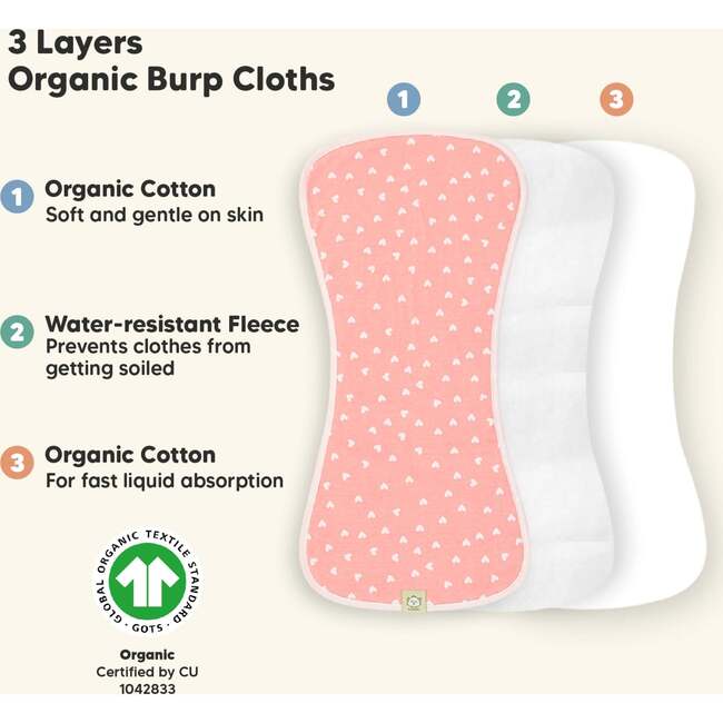 URBAN Organic Burp Cloths, Pink Dreams - Burp Cloths - 4