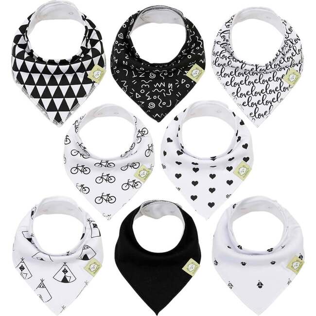 8-Pack Organic Bandana Bibs Set for Baby Girls and Boys, Monochrome