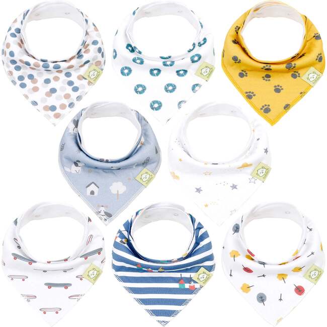 8-Pack Organic Bandana Bibs Set for Baby Girls and Boys, Let Loose