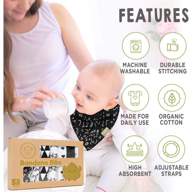 8-Pack Organic Baby Bandana Drool Bibs for Boys and Girls, Monochrome - Bibs - 2