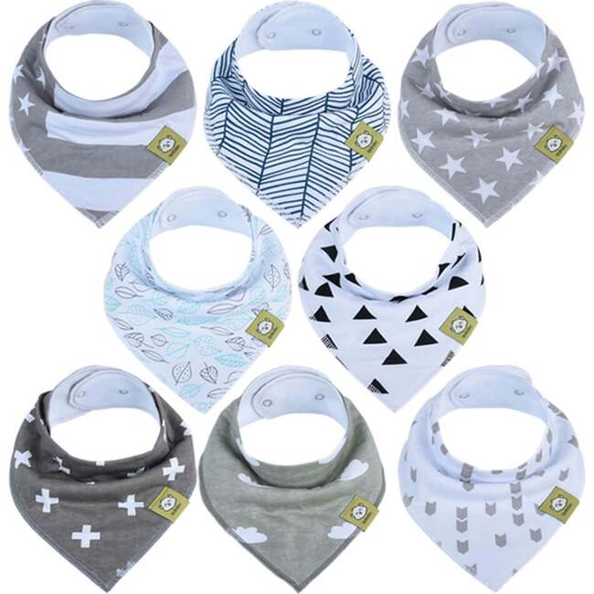 8-Pack Organic Bandana Bibs Set for Baby Girls and Boys, Grayscape
