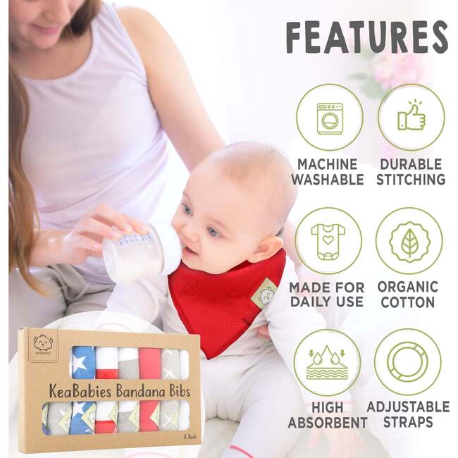 8-Pack Organic Baby Bandana Drool Bibs for Boys and Girls, US of A - Bibs - 2