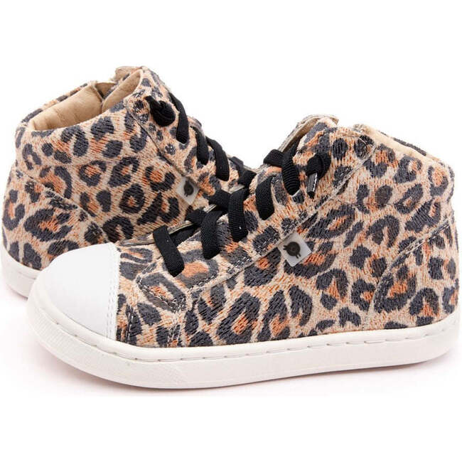 Leopard High Top Sneakers, Beige - Sneakers - 1 - zoom