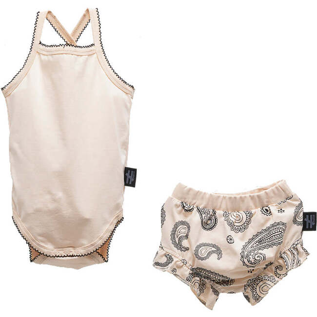 Frill Bodysuit Outfit, Beige - Onesies - 1