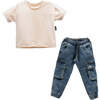 Denim Outfit, Beige - Mixed Apparel Set - 1 - thumbnail