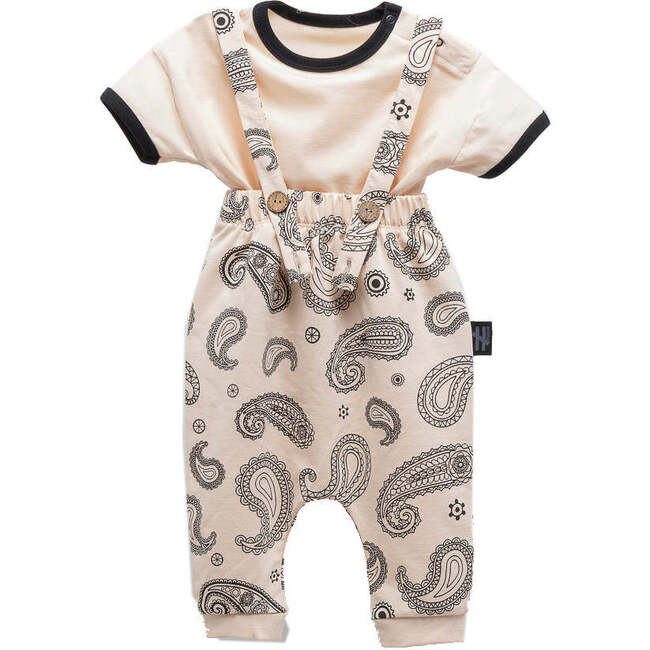 Paisley Overalls Outfit, Beige - Mixed Apparel Set - 1