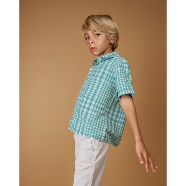 Shirt Short Sleeve Cotton, Theo Blue - Shirts - 4