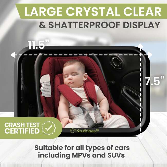 Baby Car Seat Mirror, Large, Sleek Black