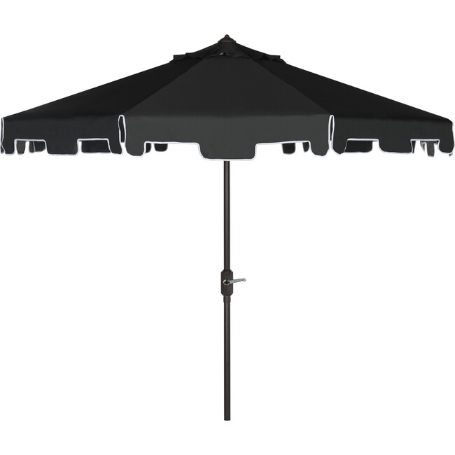 UV-Resistant Zimmerman 9' Crank Push-Button Tilt Umbrella, Black/White