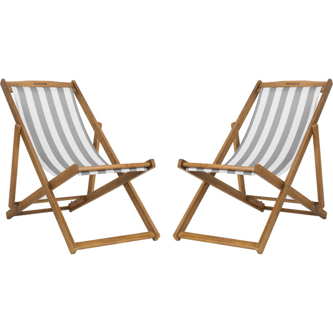 Set of 2 Loren Foldable Sling Chairs, Grey Stripe/Natural