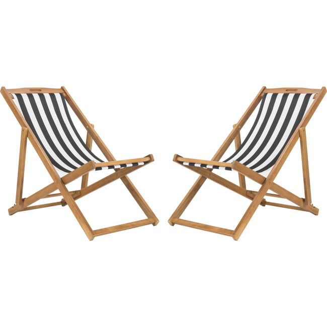 Set of 2 Loren Foldable Sling Chairs, Black Stripe/Natural
