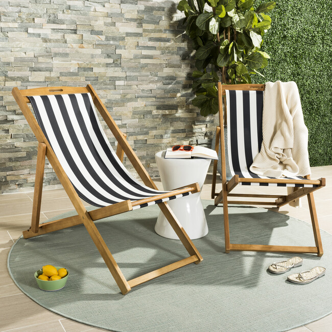 Set of 2 Loren Foldable Sling Chairs, Black Stripe/Natural
