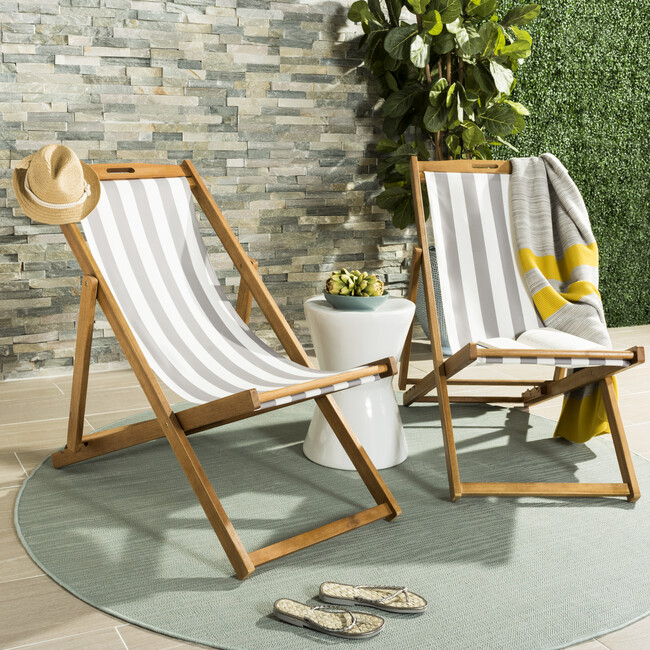 Set of 2 Loren Foldable Sling Chairs, Grey Stripe/Natural