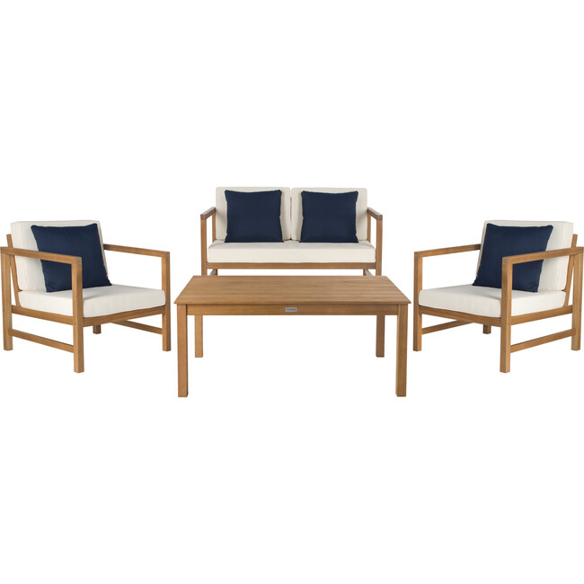 Montez 4-Piece Outdoor Set with Accent Pillows, Natural/Navy
