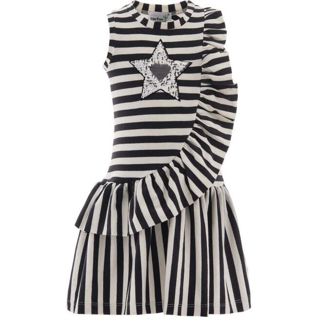 Striped Dress, Black - Dresses - 1