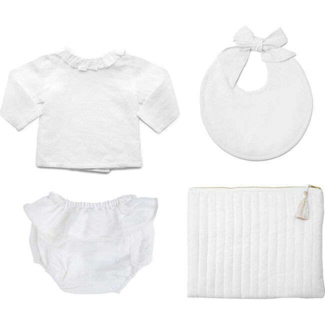 White Linen 4 Piece Newborn Gift Set
