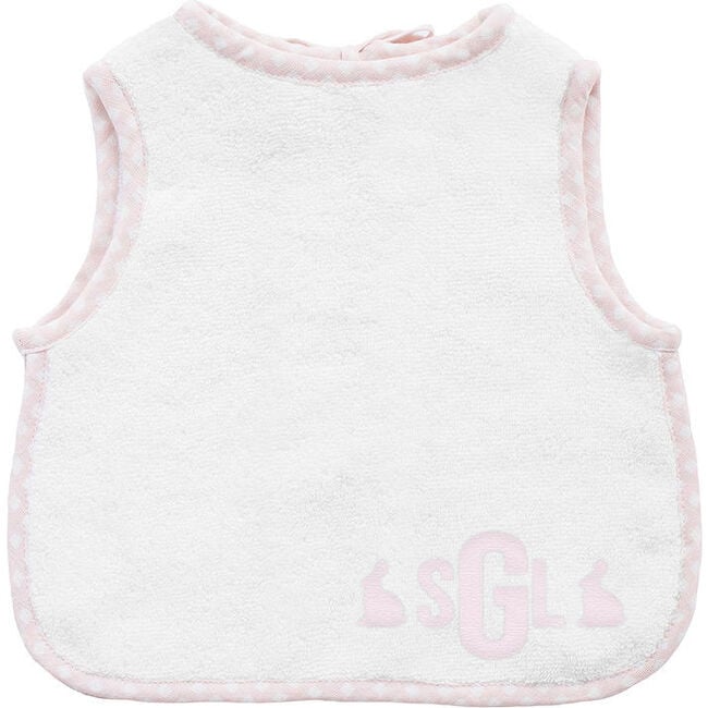 Easter Monogram Apron Bib, Dusty Pink Gingham - Bibs - 1