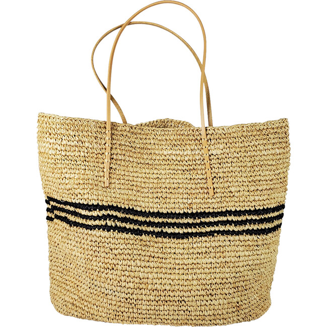 Luxe Stripe Tote, Natural/Black - Bags - 1